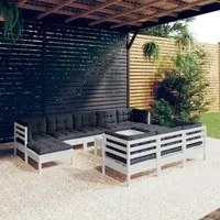 Set Divani da Giardino 11 pz con Cuscini Bianchi Legno di Pino 3097146