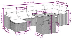 Set divani da giardino con cuscini 8 pz nero in polyrattan