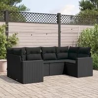 Set Divano da Giardino 6 pz con Cuscini Nero in Polyrattan 3219365