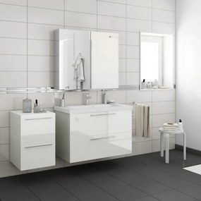 Lavabo integrale d'appoggio rettangolare doppia vasca Remix L 106 x H 14 x P 49 cm in ceramica bianco