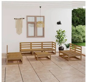 Set Divani da Giardino 8 pz Miele in Legno Massello di Pino