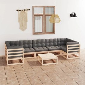 Set divani da giardino 8 pz con cuscini legno massello di pino