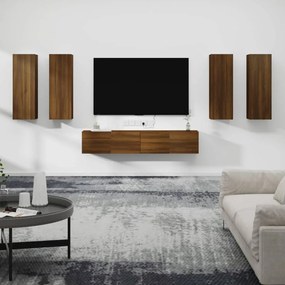 Set mobili porta tv 6 pz rovere marrone in legno multistrato