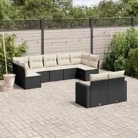 Set Divani da Giardino 9 pz con Cuscini Nero in Polyrattan 3219406