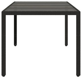 Tavolo da giardino piano in vetro nero 190x90x75 cm polyrattan