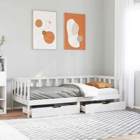 Dormeuse Con Cassetti Bianco 90x200 Cm Legno Massello Di Pino /