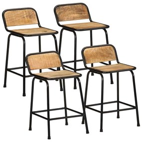 Sgabelli Da Bar 4 Pz 46x35,5x70 Cm Legno Massello Grezzo Mango /