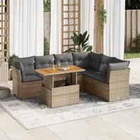 Set Divani da Giardino 7 pz con Cuscini Beige in Polyrattan 3326936