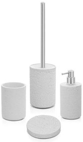 Accessori bagno in set completo da 4 pezzi bianco in resina effetto pietra Matera