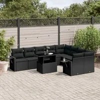 Set Divani da Giardino 10pz con Cuscini in Polyrattan Nero 3268125