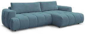 Divano angolare blu allungabile e con contenitore (penisola a destra/chaise lounge) con rivestimento in ciniglia Fuji – Bobochic Paris