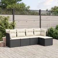 Set Divani da Giardino 5 pz con Cuscini in Polyrattan Nero 3263132