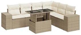 Set divani da giardino 7 pz con cuscini beige in polyrattan