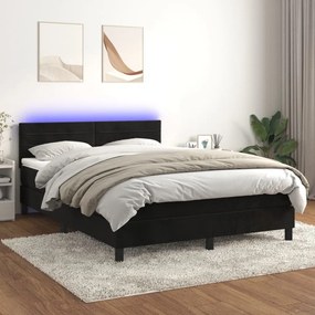 Letto a molle con materasso e led nero 140x200 cm in velluto