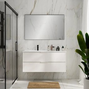 Mobile Quadra L120 H55 P45 bianco opaco laccato con lavabo in ceramica vasca SX base con 2 cassetti a chiusura ammortizzata
