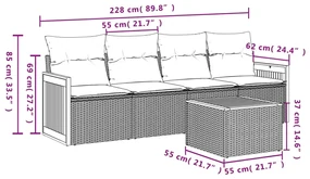 Set divani da giardino 5 pz con cuscini in polyrattan nero
