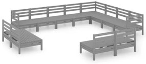 Set Divani da Giardino 12 pz in Legno Massello di Pino Grigio