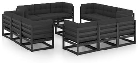 Set divani da giardino 13 pz con cuscini legno massello di pino