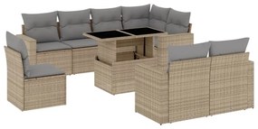 Set divano da giardino 9 pz con cuscini beige in polyrattan