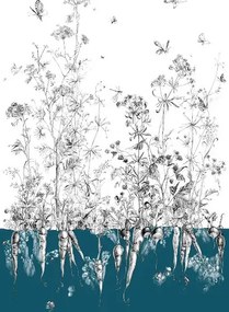 Edmond Petit Carta da parati Lièvres/Fenouil/Tournesol - Bleu - Fenouil Sauvage Gauche - Bleu