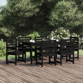 Set da Pranzo per Giardino 7pz Nero in Legno Massello di Pino