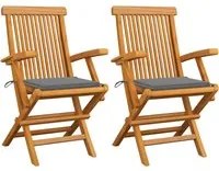 Sedie da Giardino con Cuscini Grigi 2 pz in Massello di Teak 3062488