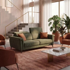 Capri divano letto di design con piedini alti - poggiatesta reclinabili in raffinato tessuto effetto velluto smacchiabile T30