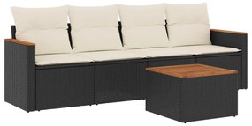 Set divani da giardino 5 pz con cuscini in polyrattan nero