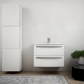 Mobile per bagno 75 cm tondo bianco frassino sospeso - Berlino con colonna da 170 cm