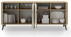 Cassettiera bassa in rovere decorata in bianco e naturale 185x79 cm Nola - Marckeric