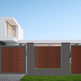 Cancello automatico battente Maia120 ALBA Close in alluminio noce telaio grigio, apertura centrale, L 350 x H 160 cm
