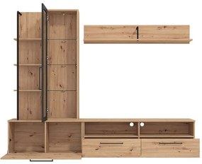 GRACIE - parete attrezzata con anta, vetrina e due cassetti moderna minimal in legno