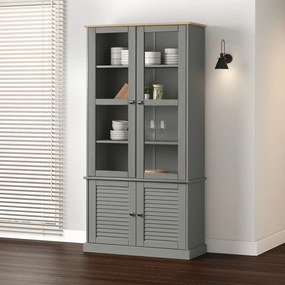 Vetrina Vıgo 85x35x170 Cm İn Legno Massello Di Pino Grigio /