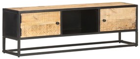 Mobile Porta Tv Con Anta Intagliata 130x30x40cm İn Mango Grezzo /