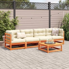 Set divani giardino 5pz con cuscini marrone cera massello pino