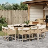 Set da Pranzo da Giardino 11 pz con Cuscini Beige in Polyrattan 3278157