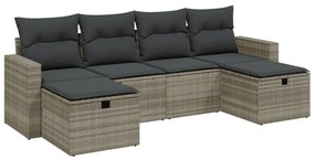 Set divano da giardino 6pz con cuscini grigio chiaro polyrattan