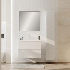 Mobile bagno con lavabo Step L81 x H60 x P46 cm, bianco opaco in mdf 2 cannettato cassetti per vasca centrale
