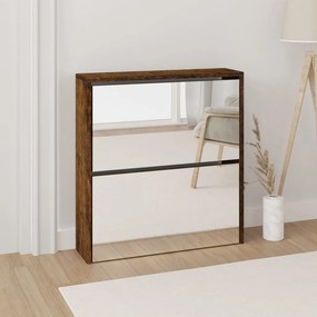 Scarpiera Con Specchio A 2 Livelli Rovere Fumo 63x17x67 Cm /