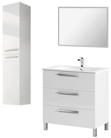 Mobile Bagno 80 Cm Con Lavabo Specchio E Colonna Da Terra Bianco Athena 3 Cassetti