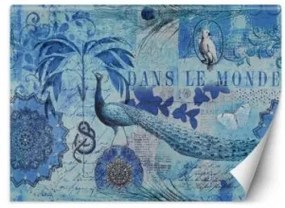 Carta Da Parati, Mandala Pavone blu tropicale 100x70 Autoadesiva Fliselina TNT