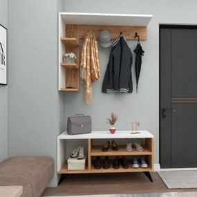 Mobile Ingresso Ad Angolo Con Appendiabiti E Scarpiera Effetto Legno E Bianco Samle