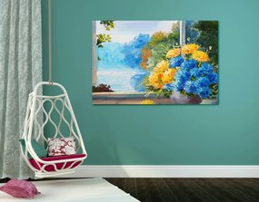 Quadro su tela – Bouquet primaverile alla finestra