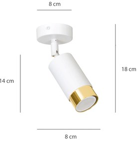 Faretto Orientabile 1 Luce Ragnar A Cilindro In Acciaio Bianco E Oro