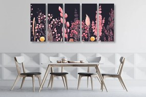 Quadri 5 pezzi – Pittura a olio di fiori selvatici