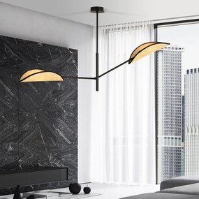 Lampadario 2 Luci Vene In Acciao Nero E Rattan Con Bracci Mobili