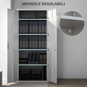 Armadio da Ufficio in Acciaio con 4 Ripiani Regolabili 80x40x180 cm Bianco...