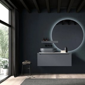 Mobile da bagno sospeso sotto lavabo con top Madero Kimono L 120.5 x H 46 x P 46 cm blu cannettato laccato, 1 cassetto