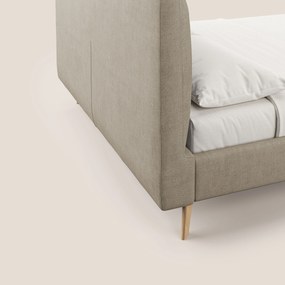 Selene letto imbottito con piedini naturali sfoderabile in tessuto impermeabile T02 beige