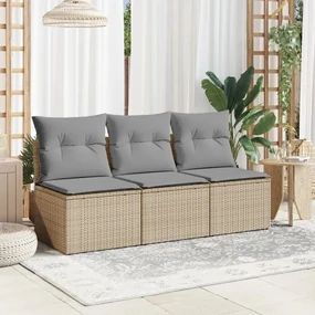 Divano da giardino con cuscini a 3 posti beige in polyrattan